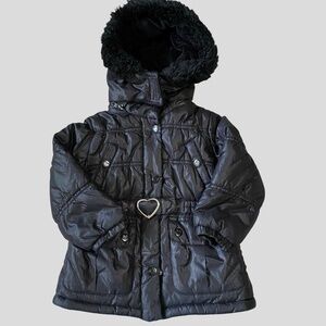 London Fog Girls Black Puffy Hooded Fleece Lined Winter Coat-Sz-3T